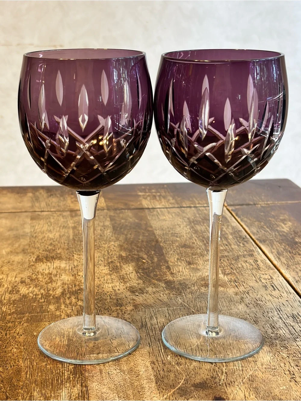 Gorham Lady Anne Amethyst Purple Cut Crystal Balloon Wine Goblets Set of 2